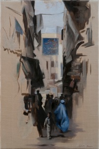 Arabella Dorman, The Market Place, Kabul, Oil on Canvas, 24 x 16 in, 2014